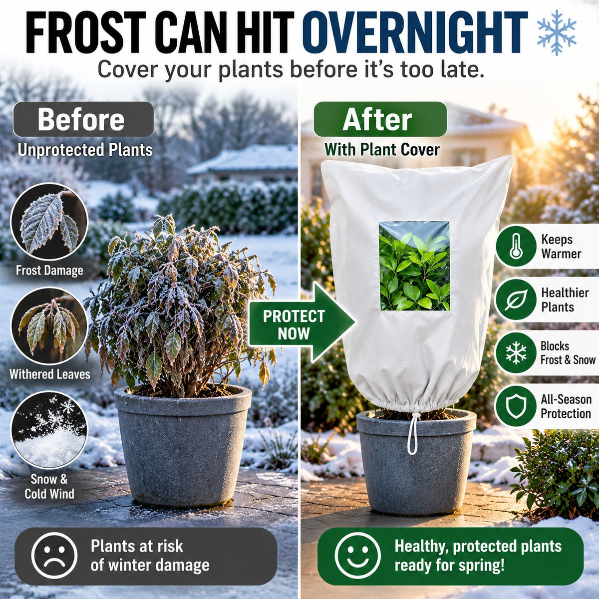 Winter Frost Protection Plant Cover with Zipper & Clear Window ❄️🌿